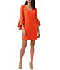 Color:Ferry Red - Image 3 - Barbette Stretch Scoop Neck 3/4 Ruffled Cape Sleeve Sheath Dress