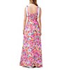 Color:Multi - Image 2 - Cami Silk Floral Print Front Slit Square Neck Sash Tie Bow Straps Button Front A-Line Dress
