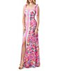 Color:Multi - Image 3 - Cami Silk Floral Print Front Slit Square Neck Sash Tie Bow Straps Button Front A-Line Dress