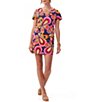 Color:Multi - Image 1 - Campania Floral Abstract Print V-Neck Short Sleeve Mini Shift Dress