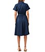 Color:Indigo - Image 2 - Commodore Organic Cotton Notch Lapel Collar Short Roll-Tab Sleeve Belted Wrap Dress