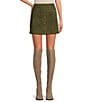 Color:Dark Olive - Image 1 - East Village Goat Suede High Rise Button Front Coordinating Mini Skirt