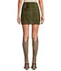 Color:Dark Olive - Image 2 - East Village Goat Suede High Rise Button Front Coordinating Mini Skirt