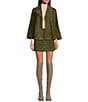 Color:Dark Olive - Image 3 - East Village Goat Suede High Rise Button Front Coordinating Mini Skirt