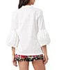 Color:White - Image 2 - Freshwater Organic Cotton Stand Collar 3/4 Balloon Sleeve Top