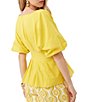 Color:Sunshine State - Image 3 - Gian Cotton Woven Boat Neck Short Puff Dolman Sleeve Pleated Peplum Blouse