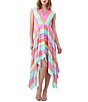 Color:Multi - Image 1 - Havia Stripe Print V-Neck Sleeveless Shark-Bite Hem A-Line Midi Dress