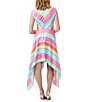 Color:Multi - Image 2 - Havia Stripe Print V-Neck Sleeveless Shark-Bite Hem A-Line Midi Dress