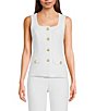 Color:White Wash - Image 1 - Juliette Stretch Woven Square Neck Sleeveless Button Front Top