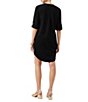 Color:Black - Image 2 - Kaiko Ponte Knit Split V-Neck 3/4 Roll-Tab Sleeve Shift Dress