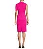 Color:Trina Pink - Image 2 - Keshi Stretch Woven Asymmetrical Twist Neck Short Sleeve Midi Sheath Dress