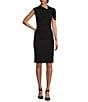 Color:Black - Image 1 - Keshi Stretch Woven Asymmetrical Twist Neck Short Sleeve Midi Sheath Dress