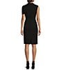 Color:Black - Image 2 - Keshi Stretch Woven Asymmetrical Twist Neck Short Sleeve Midi Sheath Dress
