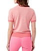 Color:Papillon Pink/White - Image 2 - La Jolla Chain Print Point Collar Split V-Neck Short Sleeve Contrast Trim Polo Sweater