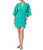 Color:Oceano - Image 1 - La Piazzeta Solid Lace V-Neck Elbow Length Sleeves Shift Dress