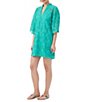 Color:Oceano - Image 3 - La Piazzeta Solid Lace V-Neck Elbow Length Sleeves Shift Dress