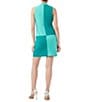 Color:Oceano Turquoise - Image 2 - Lucia Crepe Knit Colorblock Checker Pattern Mock Neck Sleeveless Sheath Dress