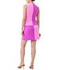 Color:Piazza Pink - Image 2 - Lucia Crepe Knit Colorblock Checker Pattern Mock Neck Sleeveless Sheath Dress