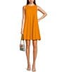 Color:Florida Orange - Image 1 - Mauvie Crew Neck Sleeveless Side Pocket Shift Dress