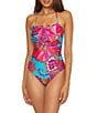 Color:Multi - Image 1 - Meilani Floral Sweetheart Neck Lace Up Bandeau One Piece Swimsuit