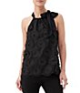 Color:Black - Image 1 - Mirai Embroidered Floral Halter Neck Tie Bow Sleeveless Top