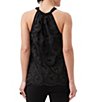 Color:Black - Image 2 - Mirai Embroidered Floral Halter Neck Tie Bow Sleeveless Top