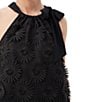 Color:Black - Image 4 - Mirai Embroidered Floral Halter Neck Tie Bow Sleeveless Top