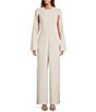 Color:Winter White - Image 1 - Monumental Luxe Drape Crew Neck Long Cape Sleeve Wide-Leg Pocketed Jumpsuit