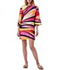 Color:Multi - Image 1 - Nallia Satin Georgette Wynwood Waves Abstract Print Wide 3/4 Sleeve Shift Dress