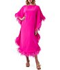 Color:Trina Pink - Image 1 - Neena Boat Neck Dolman Sleeve Feather Trim Maxi Caftan Dress