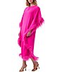 Color:Trina Pink - Image 3 - Neena Boat Neck Dolman Sleeve Feather Trim Maxi Caftan Dress