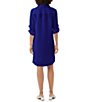 Color:Sapphire - Image 2 - Portrait Woven 3/4 Roll-Tab Sleeve Button Front Shirt Dress