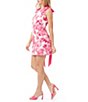 Color:Multi - Image 3 - Priscilla Embossed Floral Puff Print Round Neck Sleeveless Satin Bow Sheath Dress