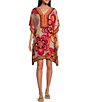 Color:Flawless Beige - Image 1 - Theodora Silk Placed Print V-Neck Side Slit Short Dolman Sleeve Caftan Dress