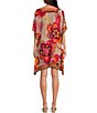 Color:Flawless Beige - Image 2 - Theodora Silk Placed Print V-Neck Side Slit Short Dolman Sleeve Caftan Dress
