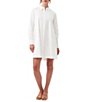 Color:White - Image 1 - Tulla Organic Cotton Point Collar Button Down Pleated Back High-Low Hem Oversized Shirt Dress