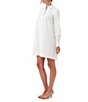 Color:White - Image 3 - Tulla Organic Cotton Point Collar Button Down Pleated Back High-Low Hem Oversized Shirt Dress