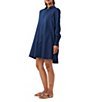 Color:Ink - Image 3 - Tulla Organic Cotton Point Collar Button Down Pleated Back High-Low Hem Oversized Shirt Dress
