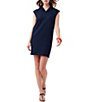 Color:Ink - Image 1 - Woven Notch Collar Cap Sleeve Shift Dress