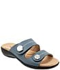 Color:Dusty Blue - Image 1 - Ruthie Stitch Leather Adjustable Slide Sandals
