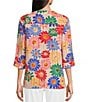 Color:Multi - Image 2 - Cotton Gauze Pop Art Floral Print Embroidery Contrast Trim Tunic