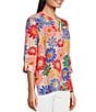 Color:Multi - Image 4 - Cotton Gauze Pop Art Floral Print Embroidery Contrast Trim Tunic