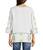 Color:Pearl - Image 2 - Embroidery Round Tie Neck 3/4 Sleeve Tunic