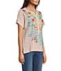 Color:Multi - Image 3 - Floral Embroidered Short Sleeve Henley Top