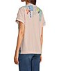 Color:Multi - Image 4 - Floral Embroidered Short Sleeve Henley Top