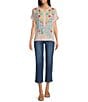 Color:Multi - Image 5 - Floral Embroidered Short Sleeve Henley Top