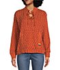 Color:Spice - Image 1 - Lace Up Funnel Neck Long Sleeve Dimensional Dot Pattern Jacquard Knit Top