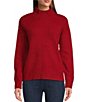 Color:Dark Red - Image 1 - Mixed Stitch Mock Neck Long Sleeve Ribbed Knit Sweater
