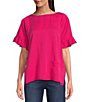 Color:Bright Pink - Image 1 - Round Neck Ruffled Butterfly Sleeve Top