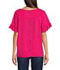 Color:Bright Pink - Image 2 - Round Neck Ruffled Butterfly Sleeve Top
